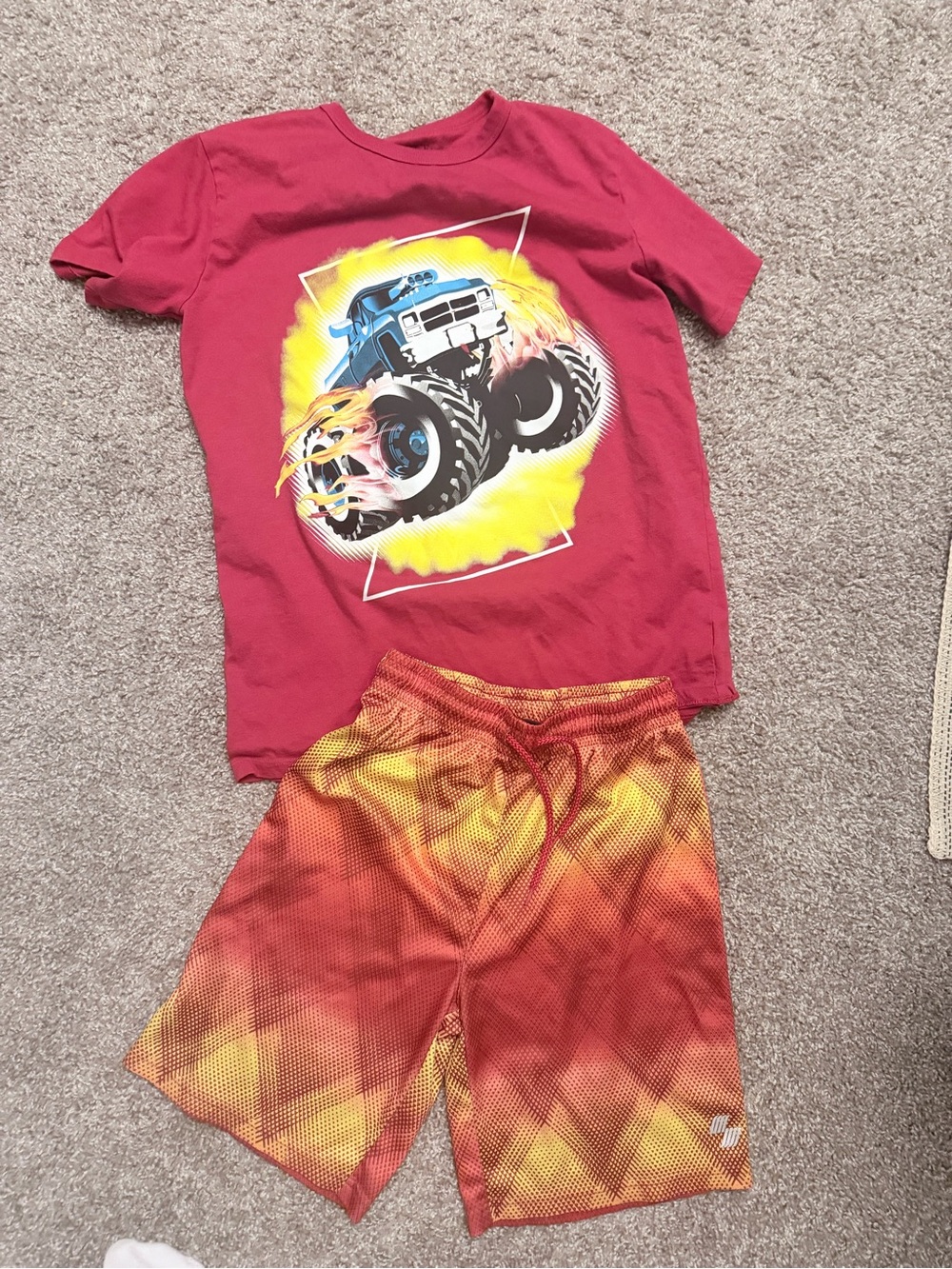 The Children's Place Red Monster Truck Pajama Set with Yellow Accents